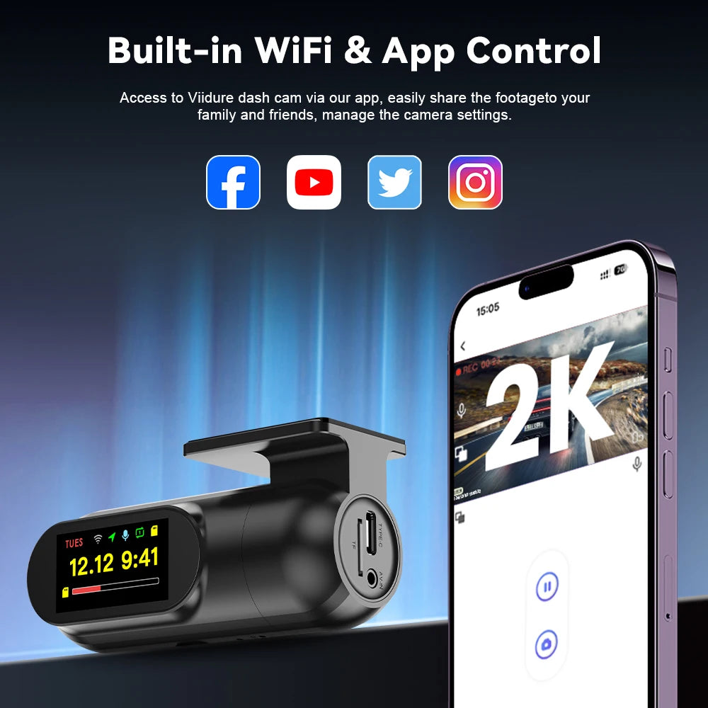 Soam﻿ 2K Dash Camera For Cars WiFi DVR Dash Cam Video Recorder Night Vision 24H Parking Monitor Dashcam Support GPS Car Mobile World