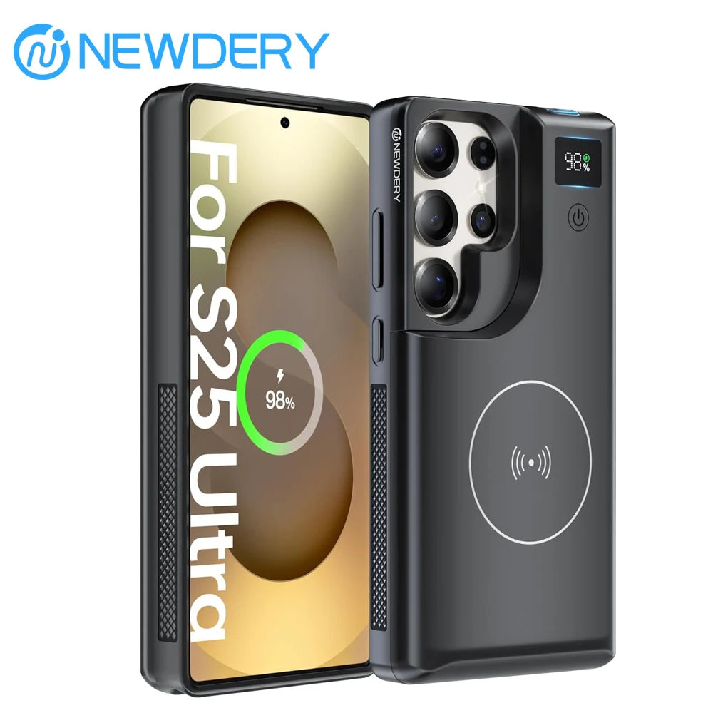 NEWDERY 10000mAh Magnetic Battery Charger Case for Samsung Galaxy S25 Ultra Battery Pack Portable Wireless Power Bank Case