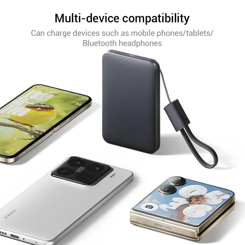 Xiaomi Ultra Slim 5000mAh 22.5W MAX Portable External Battery Power Bank with Built-in Cable for Xiaomi Samsung IPhone 17+