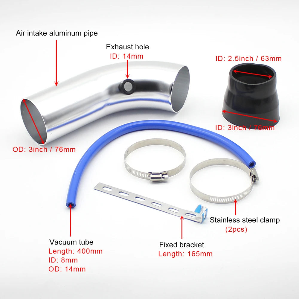 76mm Car Refitted Winter Mushroom Head Air Filter Intake Pipe Filter High Flow High Cold Air Filter Aluminum Pipe Kit CM World