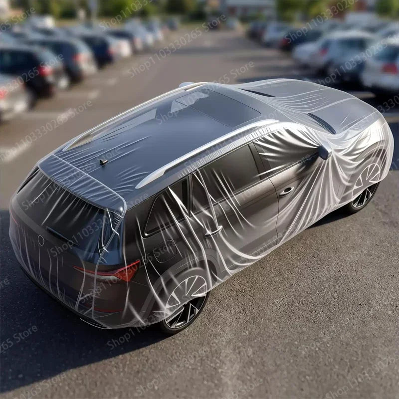 Car Sunscreen, Rainproof, Dustproof Disposable Car Clothing, Car Cover, Simple Transparent Plastic Full Cover, Full Car Cover