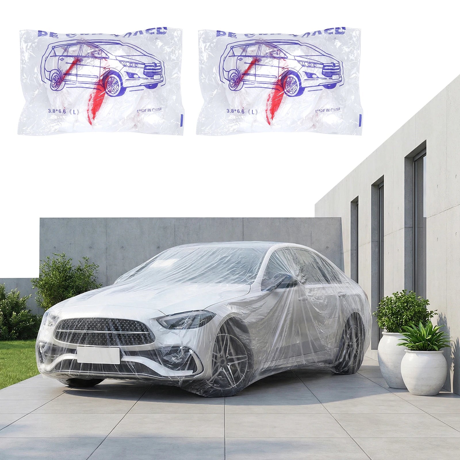 50 Packs Disposable Plastic Car Cover for Snow Outdoor Snow Car Cover with Elastic Band (12.5x21.6 Ft) for SUV Sedan Sport Cars CM World