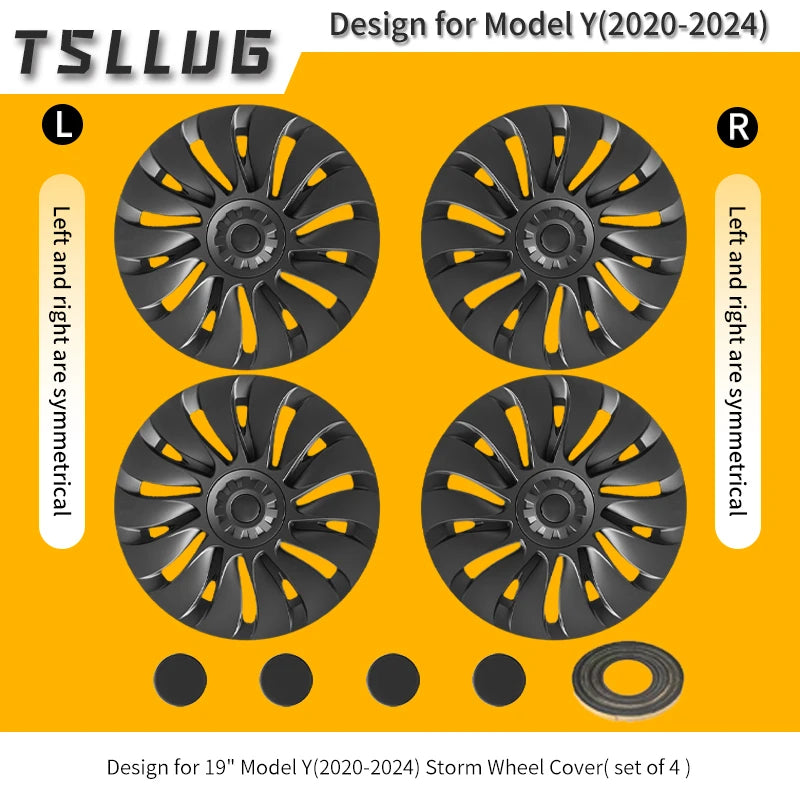 4PCS For Tesla Model Y 2020-2024 19 Inch Storm Style Wheel Cover Car Replacement Automobile Hub Cap Full Rim Car Accessorie