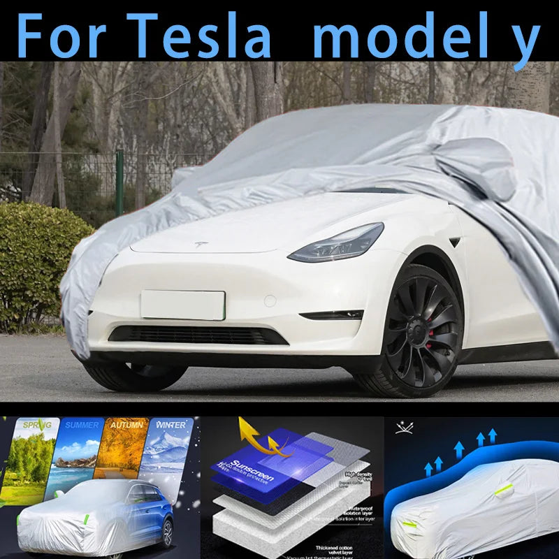 For  Tesla model y Outdoor Protection Full Car Covers Snow Cover Sunshade Waterproof Dustproof Exterior Car cover protection Car Mobile World