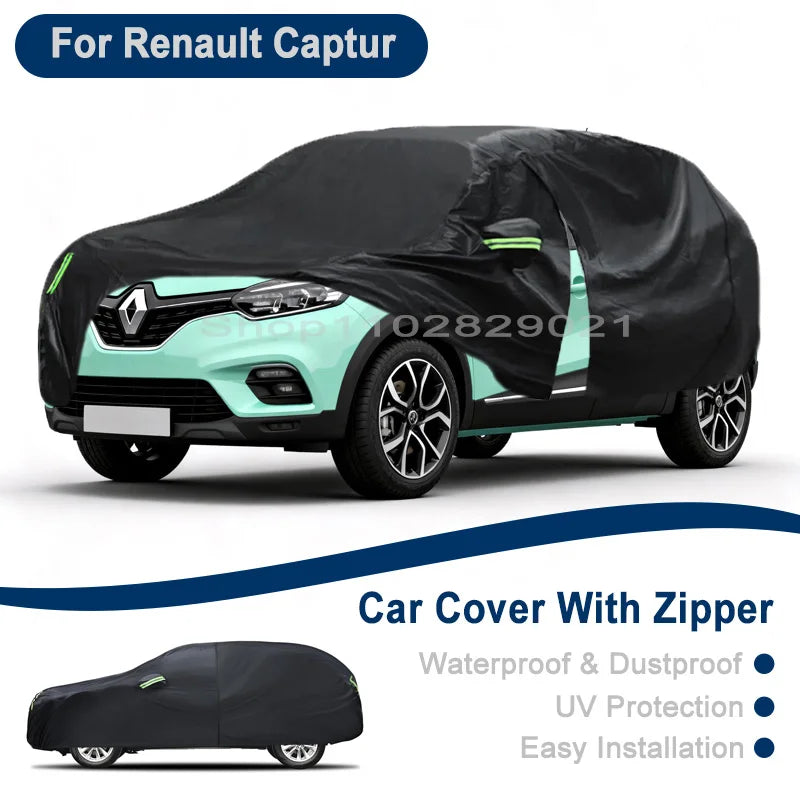 Outdoor Full Vehicle Cover For Renault Captur - Side Zipper Design, Waterproof Dustproof Sun Protection Car Cover Car Mobile World