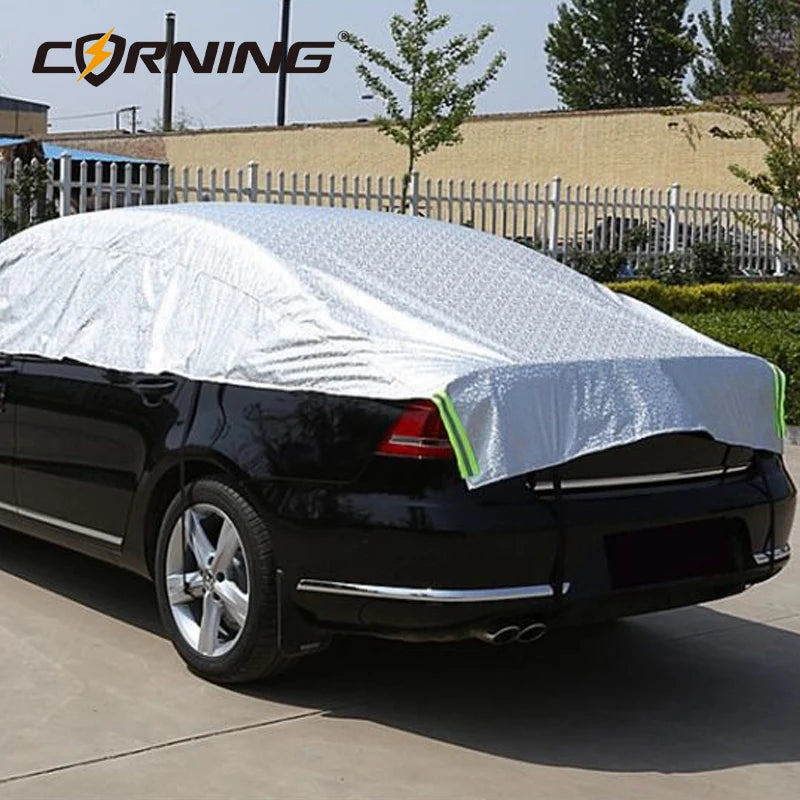 Universal Car Half Cover Waterproof UV Protection Car Cover with Mirror Covers Dust Snow Frost Sun Shade Protector for Sedan SUV Car Mobile World