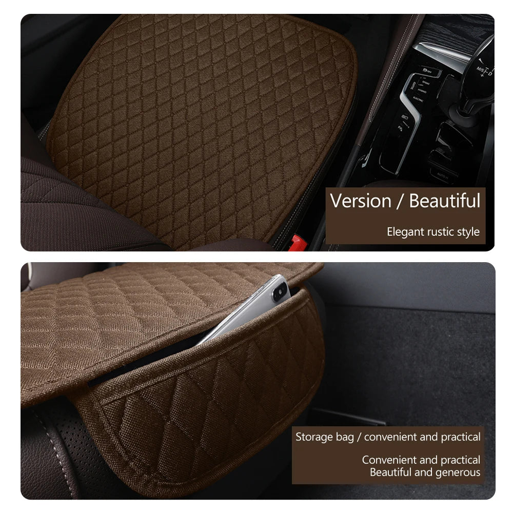 Universal Flax Car Seat Cover Front Rear Cushion Comfortable Breathable Protector Mat Four Season Pad Auto Interior Accessories CM World