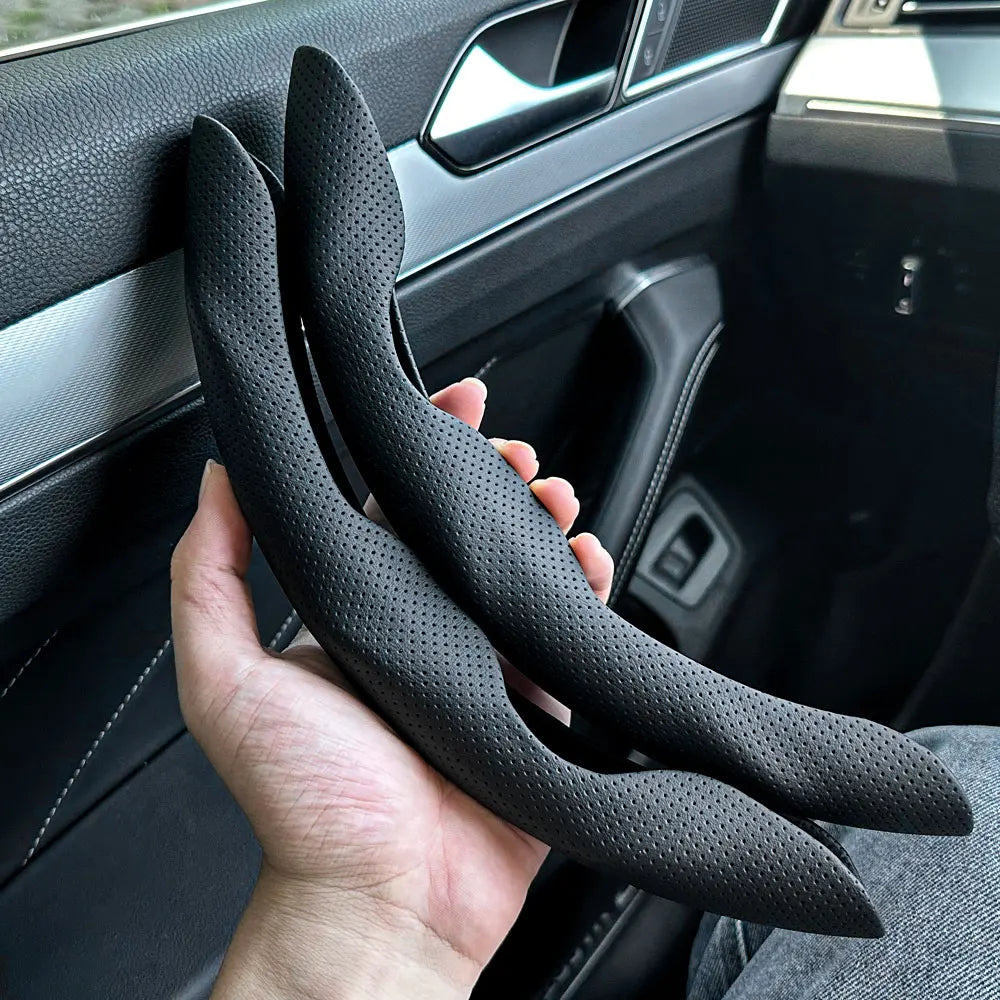 Universal D-shaped Round Car Steering Wheel Cover Ventilation hole Leather Absorb sweat Anti-slip Decoration Accessories 15inch CM World