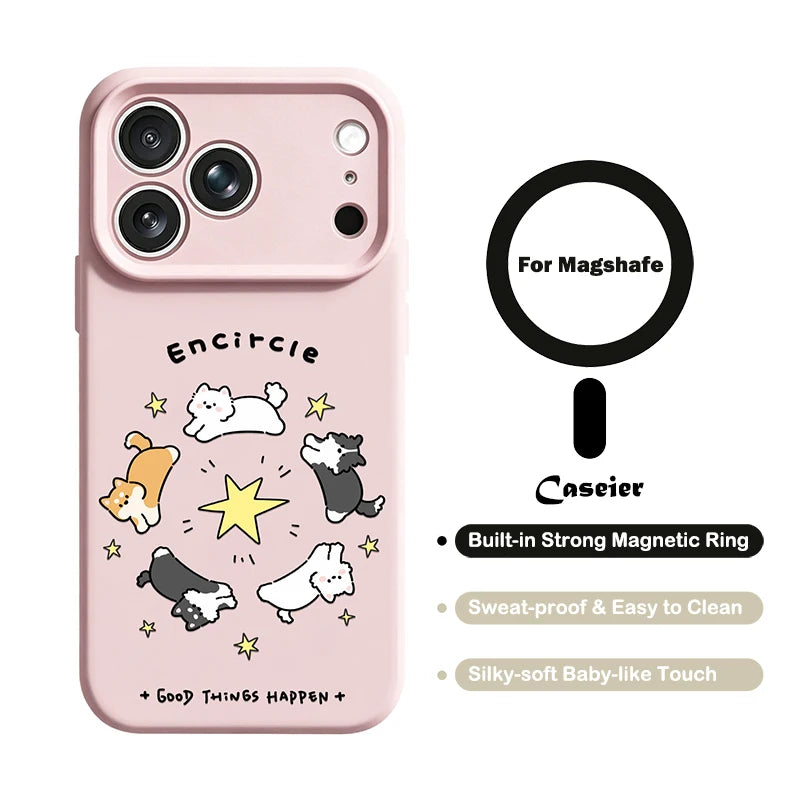 Cartoon Dog Star Magnetic Phone Case For iPhone 16 18 17 Pro Max 15 Pro Cases For iPhone 16 15 14 13 12 Pro Max MagSafe Cover