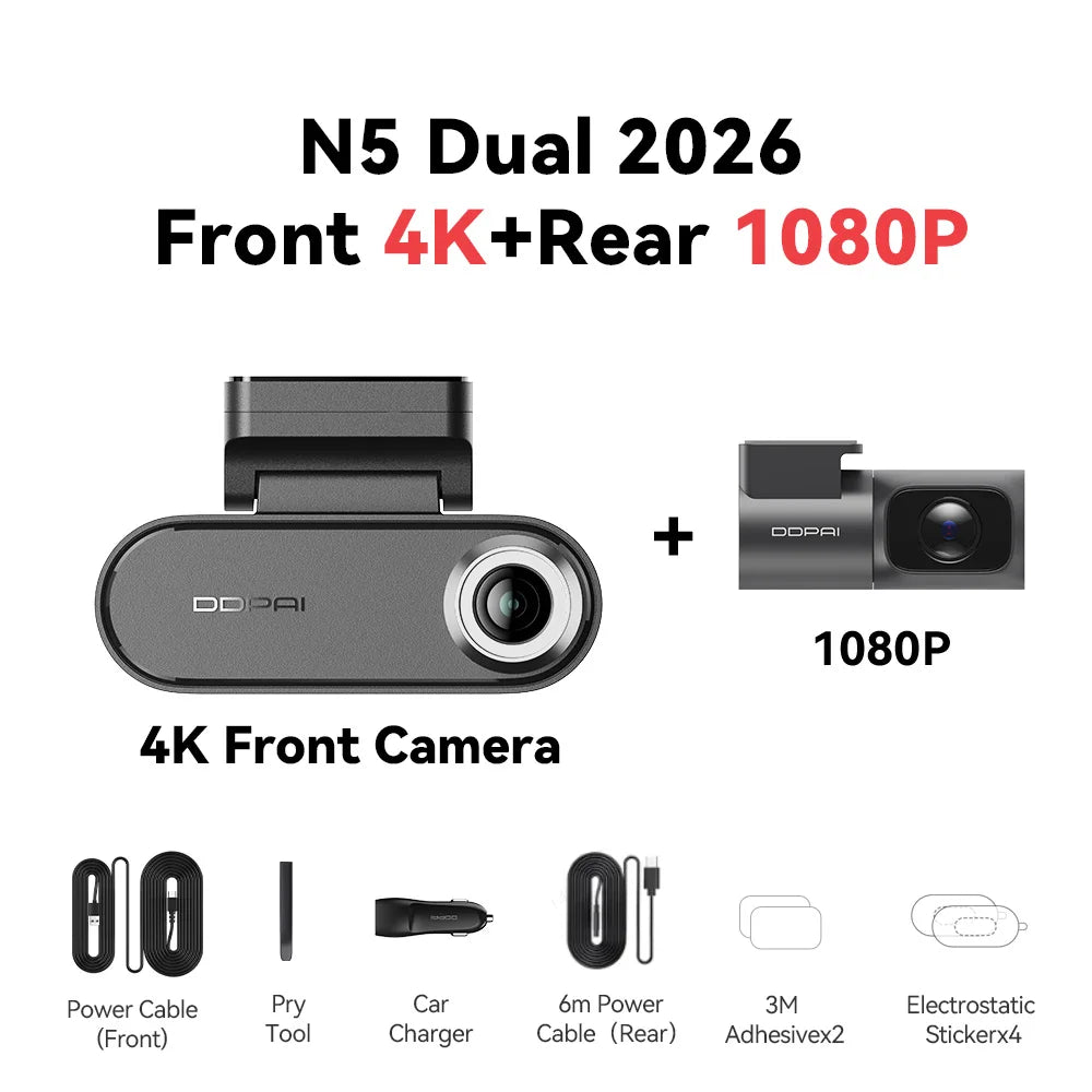 DDPAI N5 Dual Dash Cam 4K Front and Rear Dash Camera Car DVR NightVIS ADAS GPS Dashcam Vehicle AUTO Video Recorder Car Mobile World