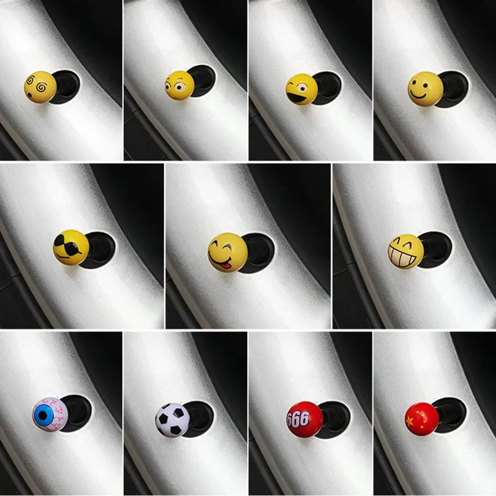 4Pcs Universal Bicycle Motorbike Car Tire Valve Cap Wheel Dust Covers Valve Stem Caps Modified Expression Sphericity Cap Covers CM World