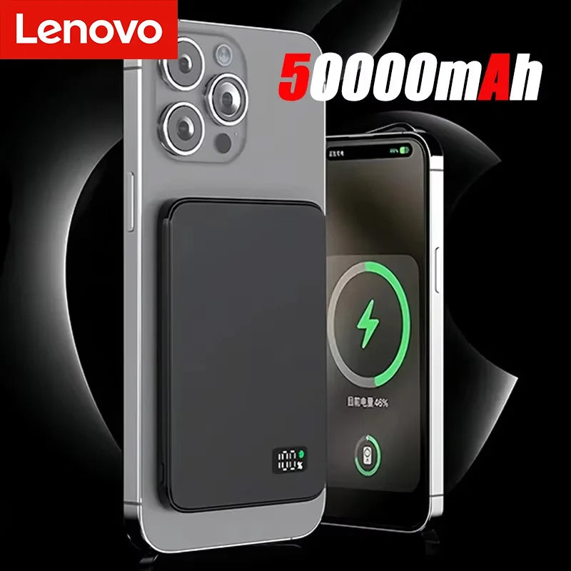 Lenovo 50000mAh Portable Magnetic Wireless Power Bank PD22.5W Super Fast Charging External Battery Magsafe For iPhone Samsung Car Mobile World