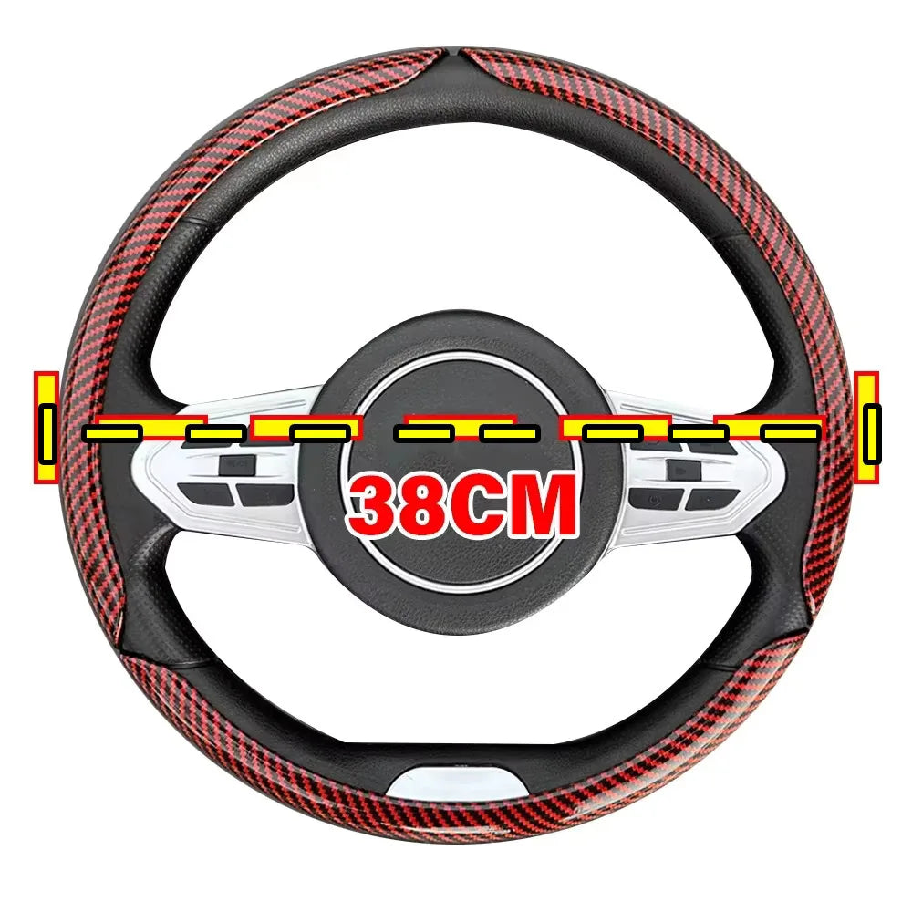 3PCS Car Steering Wheel Cover Warm Winter 38cm Round Steery Wheel Universa Glossy Laser Carbon Fiber Auto Interior Accessories CM World
