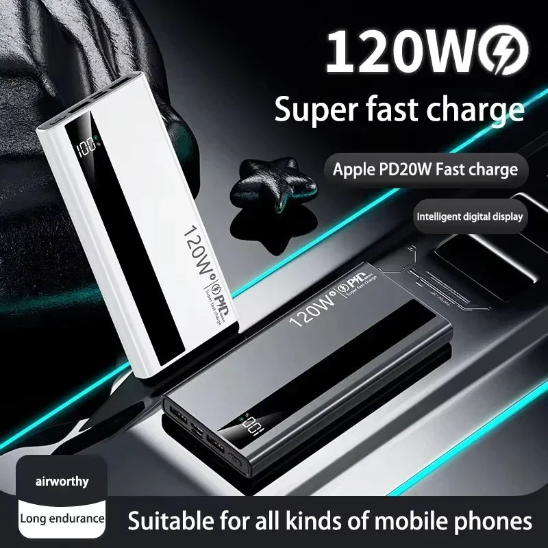 ViVO 500000mAh 120W Power Bank Portable Super Large Capacity Fast Charge External Battery Power Bank For Iphone Huawei Samsung