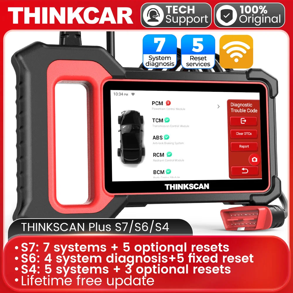 THINKSCAN Plus S7/S6/S4 OBD2 Scanner Car Diagnostic Tool Scan ABS SRS ECM TCM BCM IC AC System Free Reset Service Free Car Mobile World