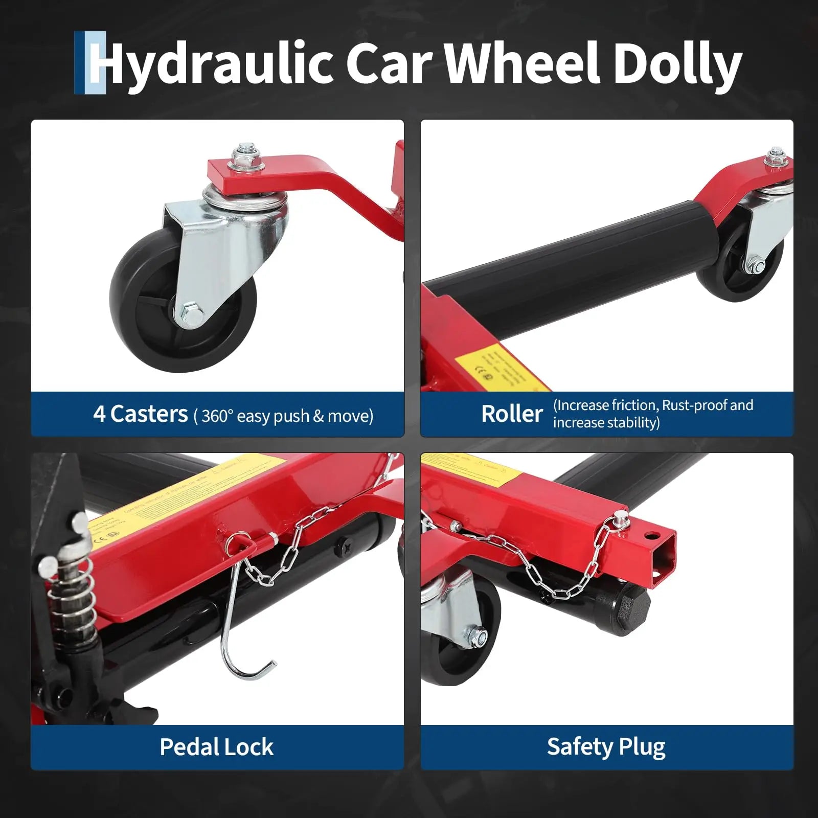 Car Wheel Dolly Jack Set Of 2/4, 1500LBS Capacity Hydraulic Jack With Non-Slip Pedal & Rollers For Auto Repair, Tire Change CM World