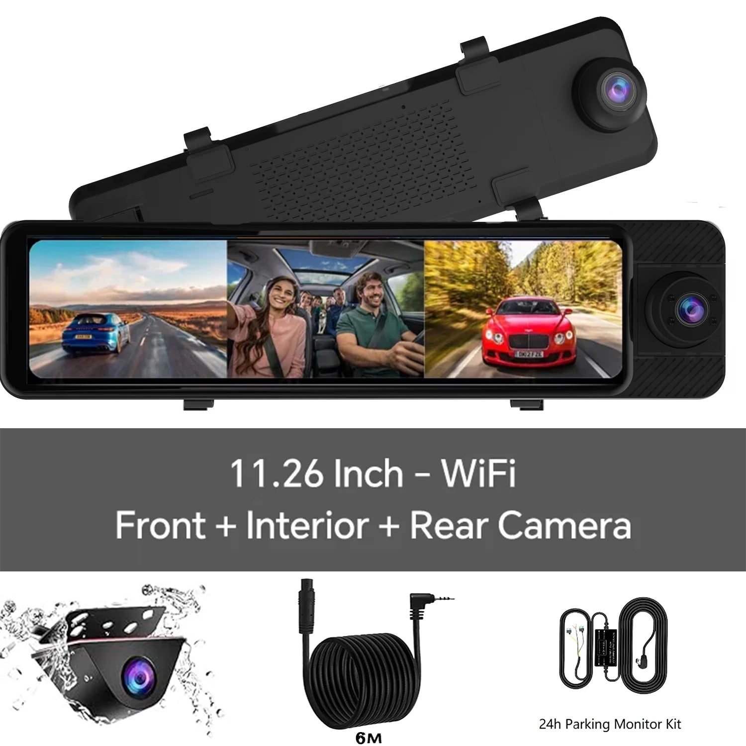 3 Channel Mirror Dash Cam with Front 4K in-Cabin & Rear 1080P Cameras Enhanced Night Vision G-Sensor & Parking Monitor WIFI GPS Car Mobile World
