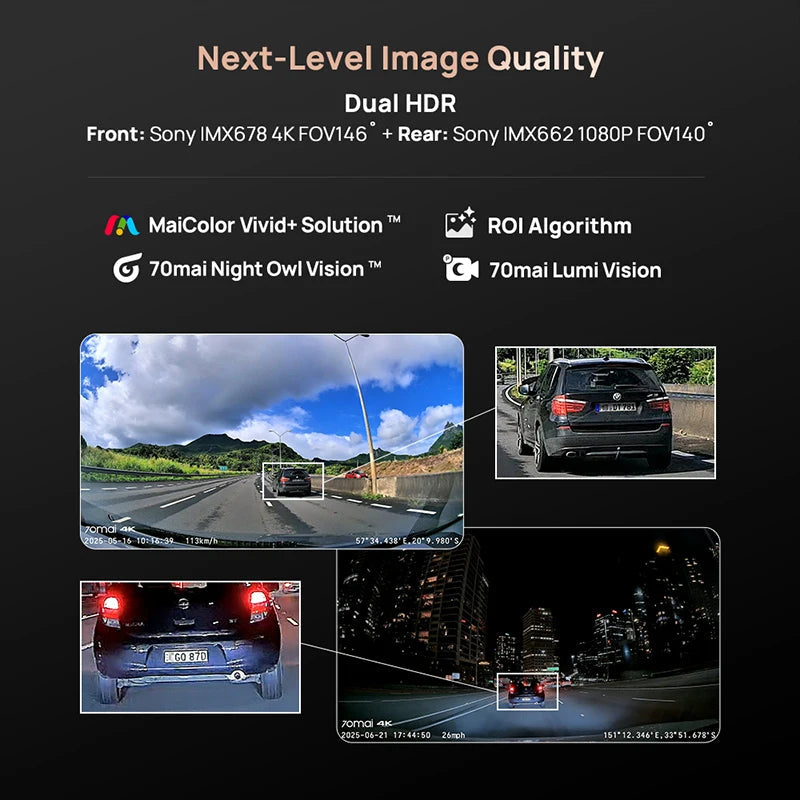 70mai Dash Cam 4K A810S HDR IMX678 Supercapacitor 4G LTE Remote Control Wi-Fi 6 Voice Control GPS ADAS Car Camera 70mai A810S Car Mobile World