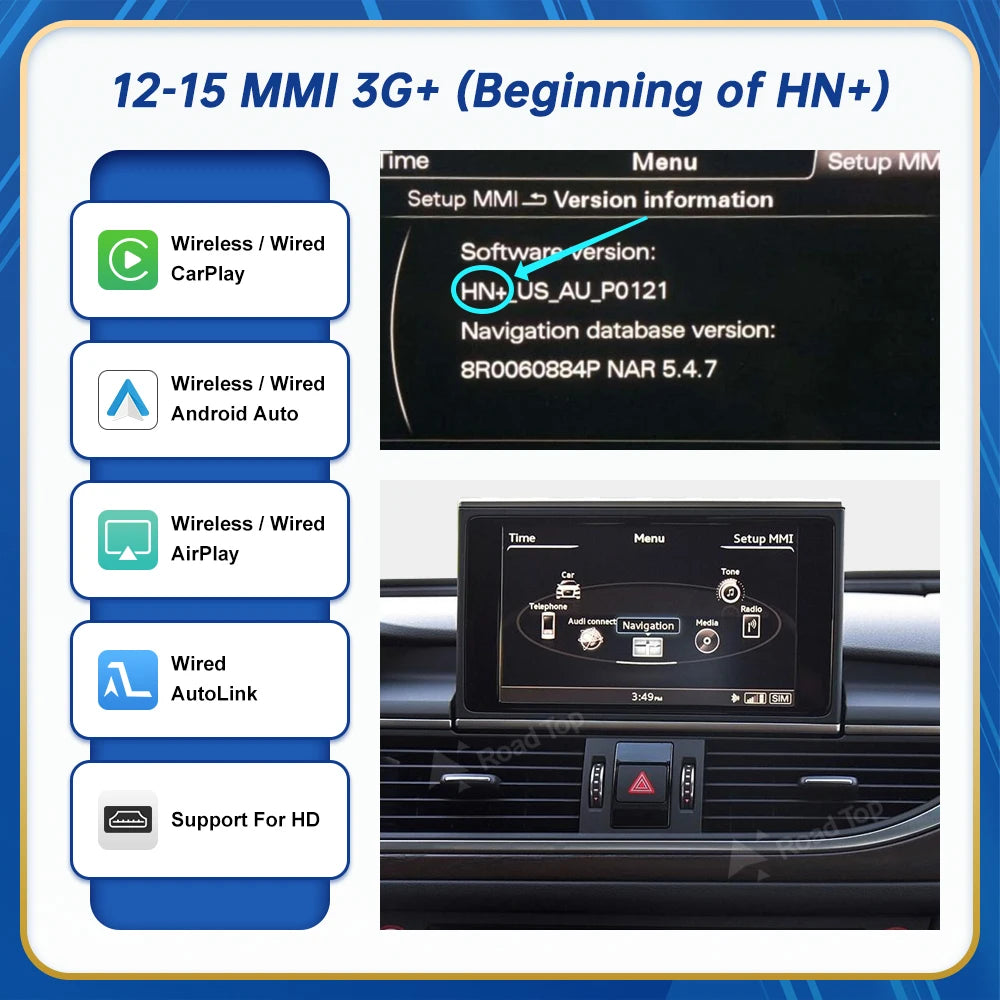 Road Top Wireless Android Auto For Audi Car A6 A7 RMC 3G MMI MHI2 2012-2018 Carplay Interface Mirror Link Air Play CM World