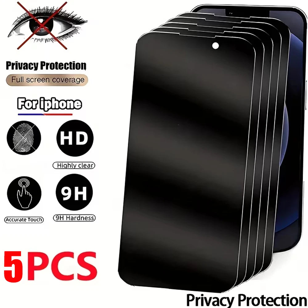 5/1pcs Anti-Spy Screen Protector For iPhone 17 Air 13 12 11 14 16 15 Pro Max XS Max X XR 6 7Plus SE Privacy Glass Tempered Glass Car Mobile World