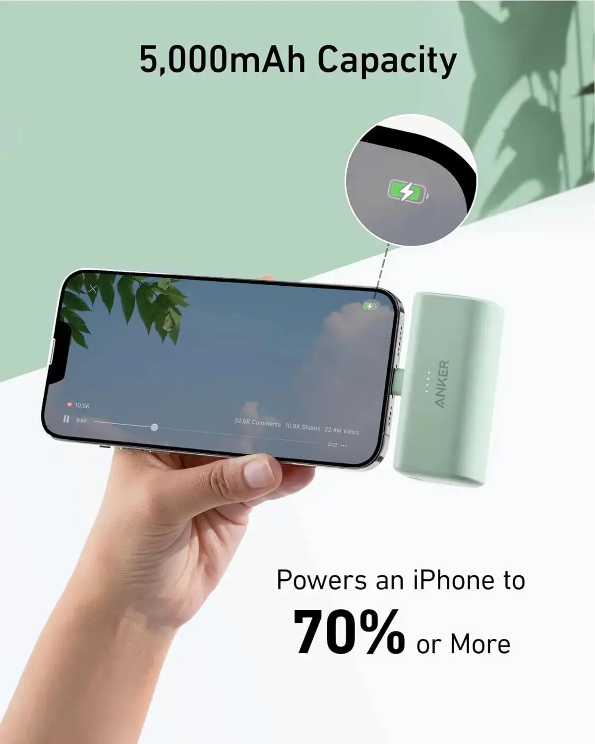 Anker A1645 Nano Mini Power Bank 5000mAh Portable Charger 22.5W USB-C Connector Spare Battery for IPhone 15 14 13 12 11 Pro Max Car Mobile World