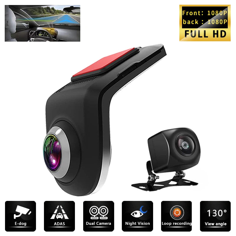 2Way HD Dash Mini Cam Car USB ADAS DVR Special for Android Multimedia Player AHD Camera Video Front Recorder Reverse Vision