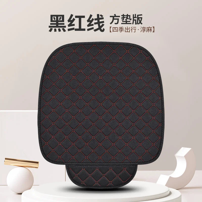 Universal Car Seat Cushion with Backrest Beige Linen Diamond Quilted Four Seasons Breathable Non-slip Auto Seat Cover Protector