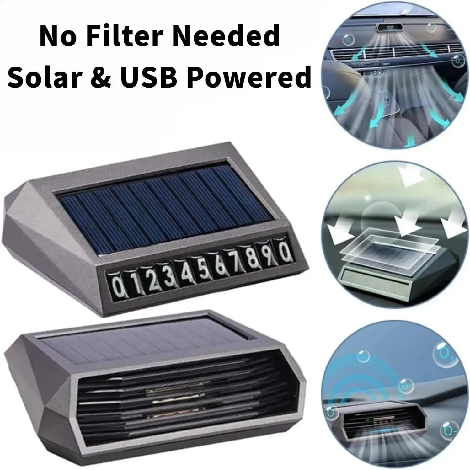 Solar-Powered Car Air Purifier with USB Charging & Ozone Odor Elimination - Portable HEPA Filter-Free Ionizer for Pet Odors, VOC CM World