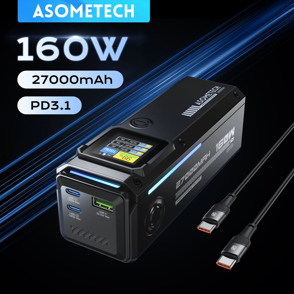 160W Power Bank 27000mAh 140W PD 3.1 USB C Fast Charging External Battery Portable PowerBank for IPhone Laptop Macbook Samsung Car Mobile World