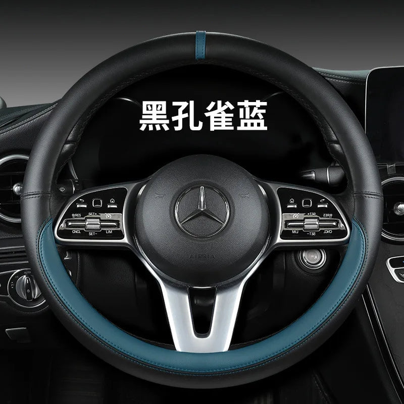 All-Nappa Leather Steering Wheel Cover Leather Steering Cover All-season Universal Breathable Car Handle Protective Case CM World