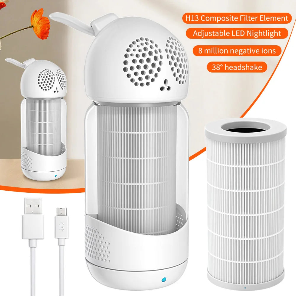 Portable Air Purifier USB Air Cleaner for Household With Smoke Odor Negative Ion Filter with Replaceable For Home Car Kitchen CM World