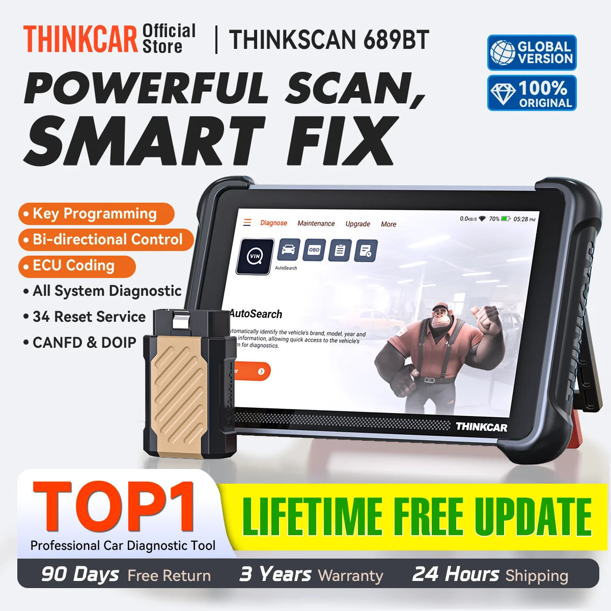 THINKCAR THINKSCAN 689BT Car Diagnostic Tool CANFD DOIP Bi-directional ECU Coding Life Free 34 Resets Full Systems Obd2 Scanner Car Mobile World