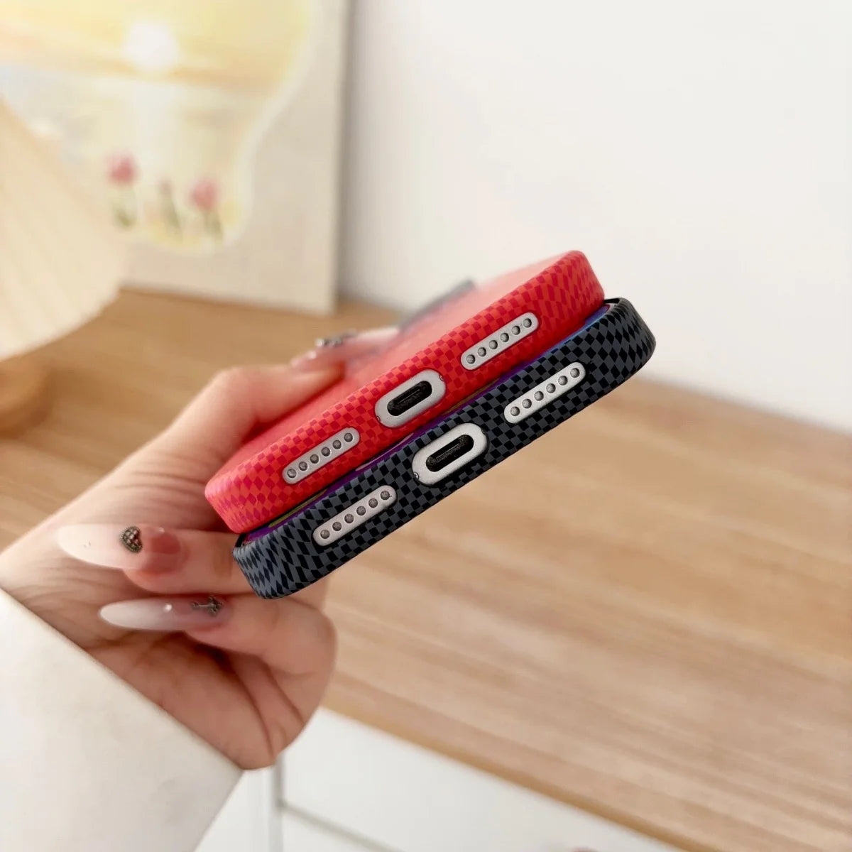 Luxury Cherry Blossom Kevlar Pattern For Magsafe Slim Case For iPhone 18 17 Air 16 15 14 13 Pro Max Magnetic All-inclusive Cover