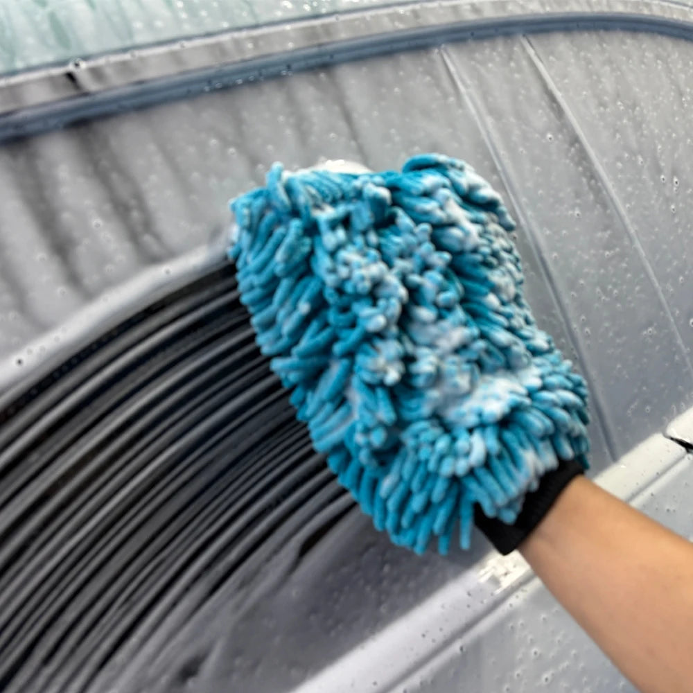 AUTOBRIGHT Oversized Double Sided Chenille Car Wash Mitt Red Blue Yellow Ultra Soft Professional Tool DIY Car Exterior Cleaning CM World