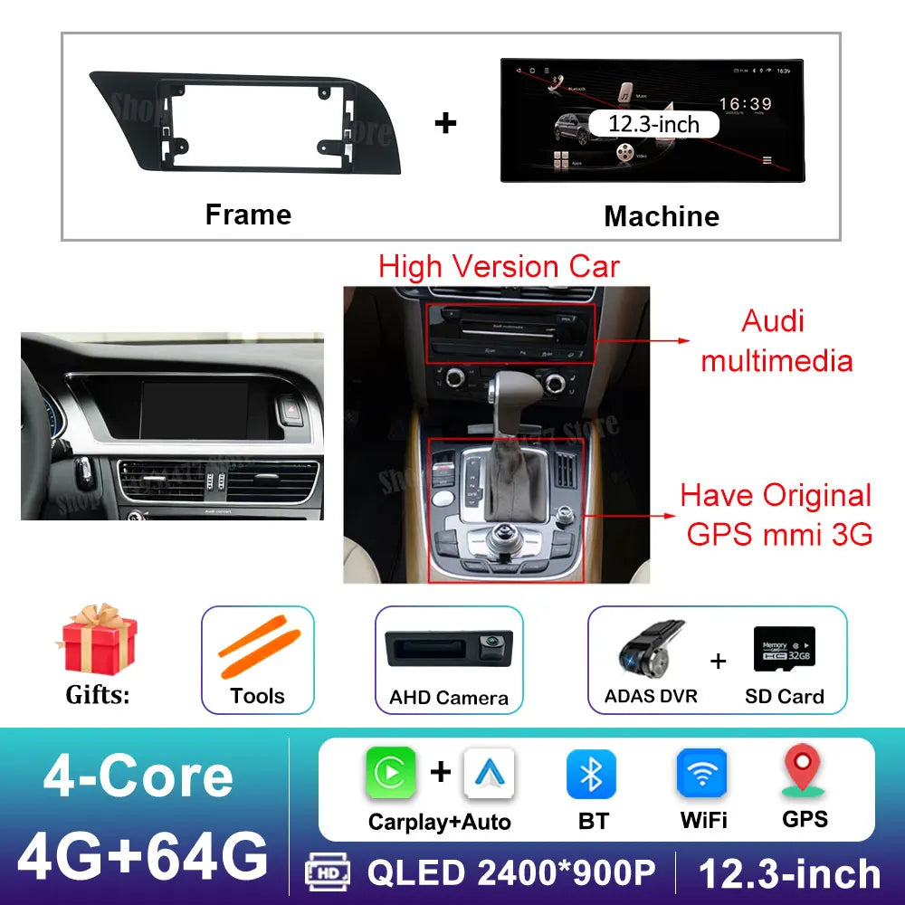 12.3 '' Ultra-thin Screen GPS Android 16 for Audi A4 B8 A5 2009 - 2016 BT Car Video Radio Multimedia Player 4G Auto Accessories CM World