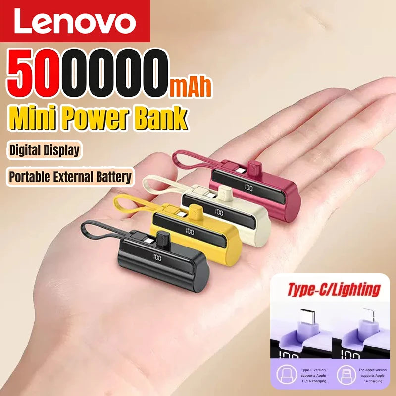 Lenovo 500000mAh Mini Capsule Power Bank Fast Charge High Capacity Powerbank Portable External Battery for iPhone Huawei Samsung