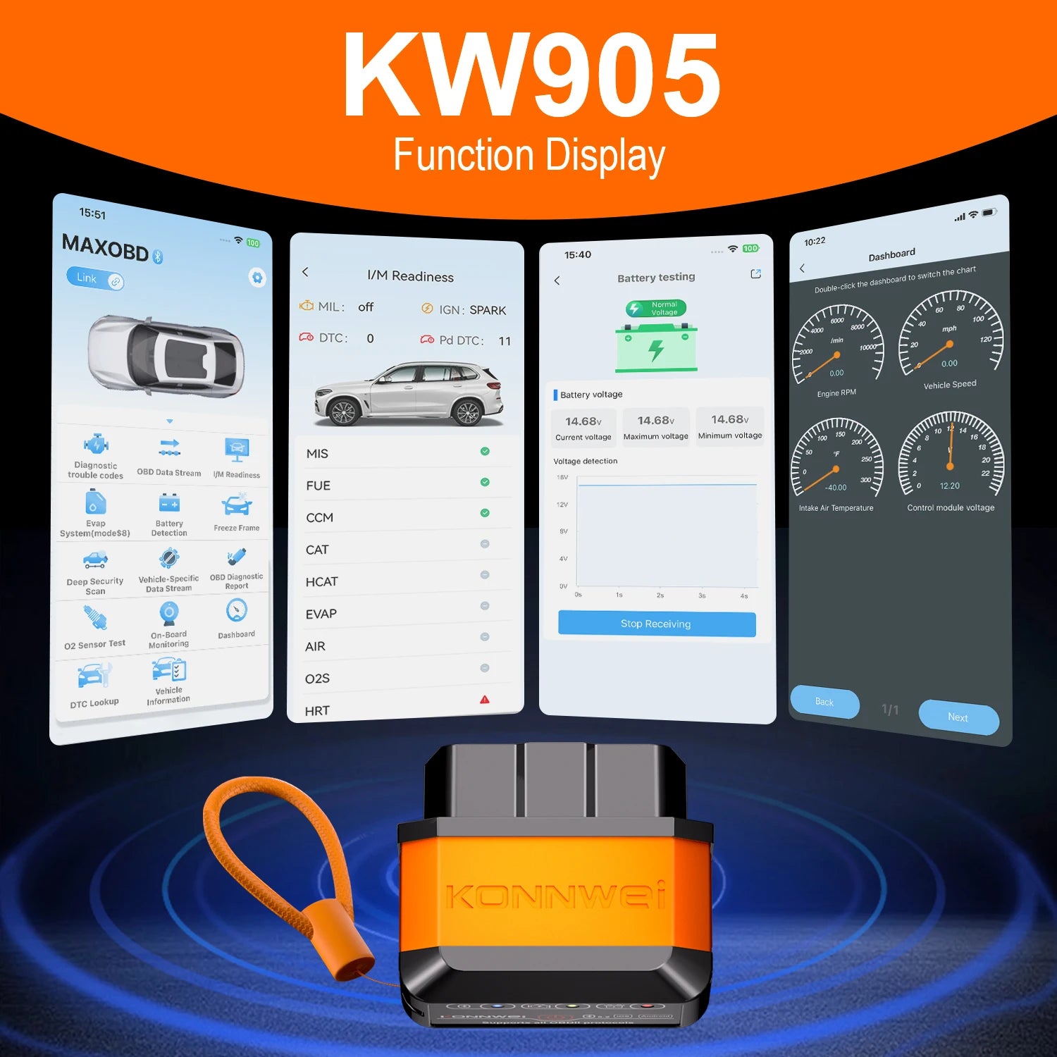 KONNWEI Car OBD2 Diagnostic Tool Bluetooth Connection MAXOBD App View Clear Engine Error Codes Car OBD2 Fault Scanning Tool Car Mobile World