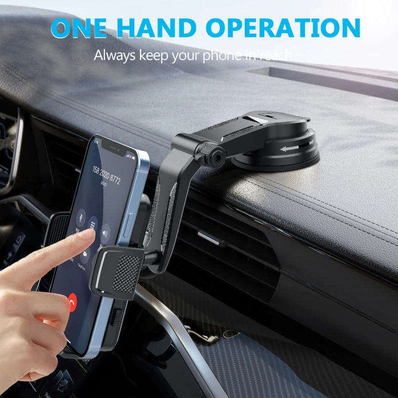 Car Phone Holder Windshield Dashboard Suction Mount 360° Telescopic Arm Cradle for iPhone Samsung GPS Navigation