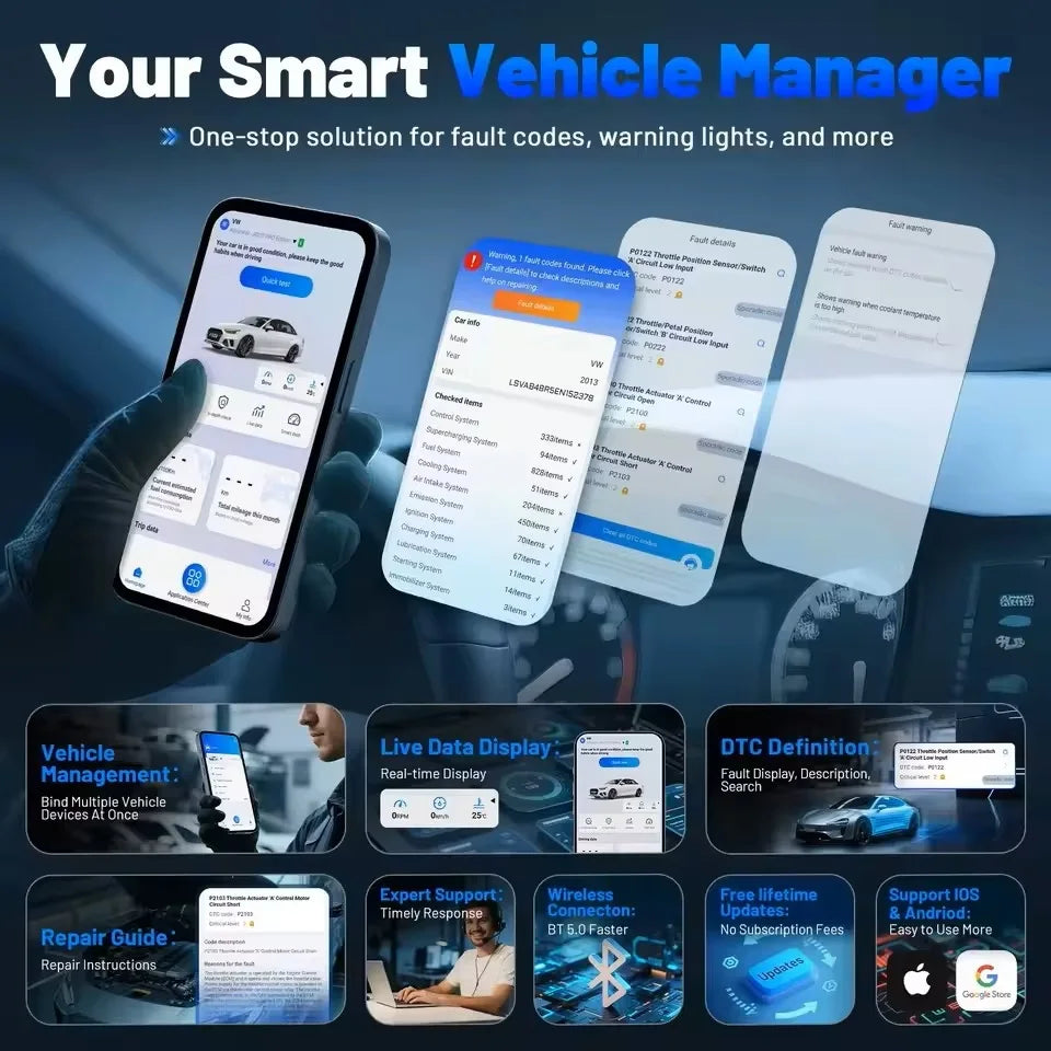 XTOOL Advancer AD20PRO Bluetooth Scanner Automotive All System Diagnostic Tool Full OBD2 Function Oil Reset DTC Lookup Live Data Car Mobile World