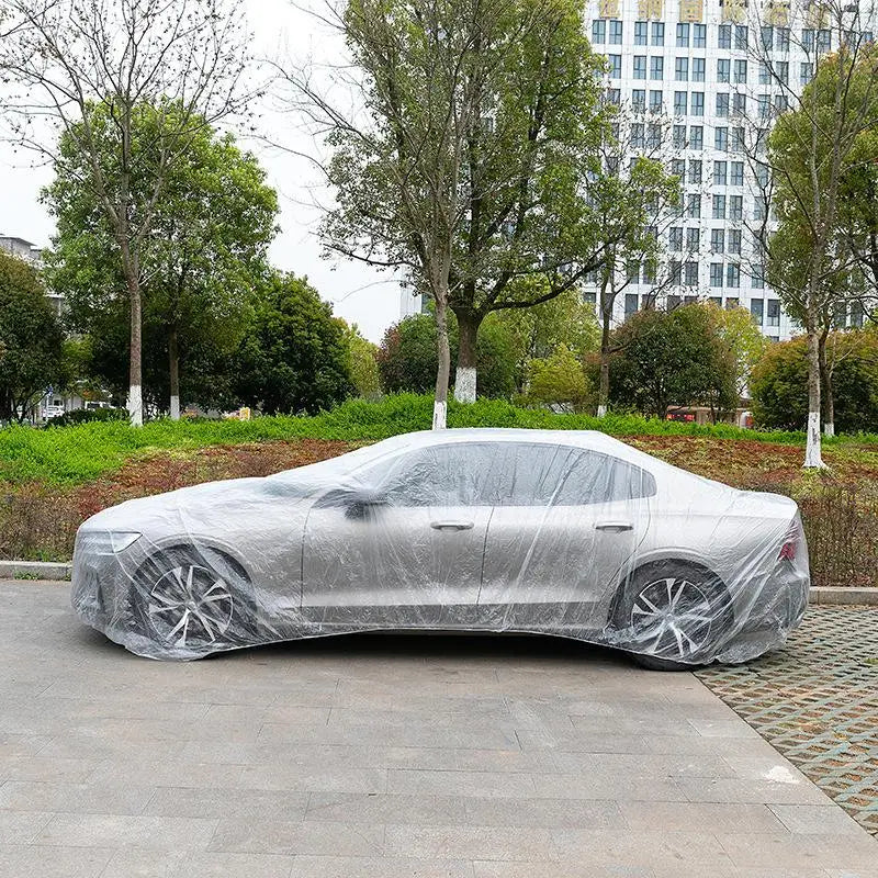 Disposable Clear Car Cover - Universal PE Waterproof Dust Protector Throw-Away Transparent Indoor Auto Body Dustproof Protection Car Mobile World