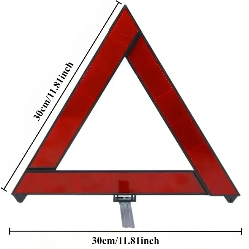 Foldable Car Warning Triangle - 30cm Reflective Emergency Tripod w/Anti-Slip Base & Storage Box, for Roadside Breakdown