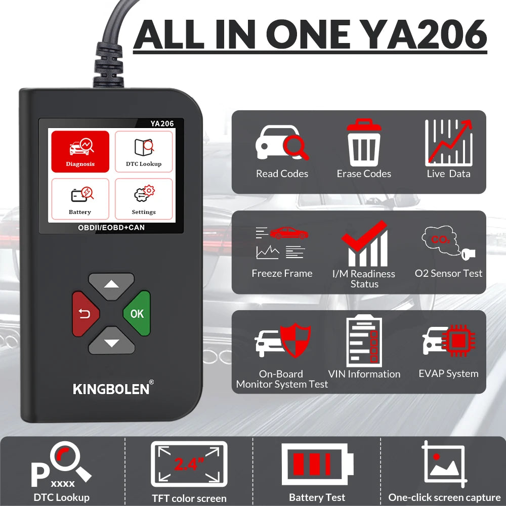 KINGBOLEN YA206 Car OBD2 Fault Reader Scanner Car Mobile World