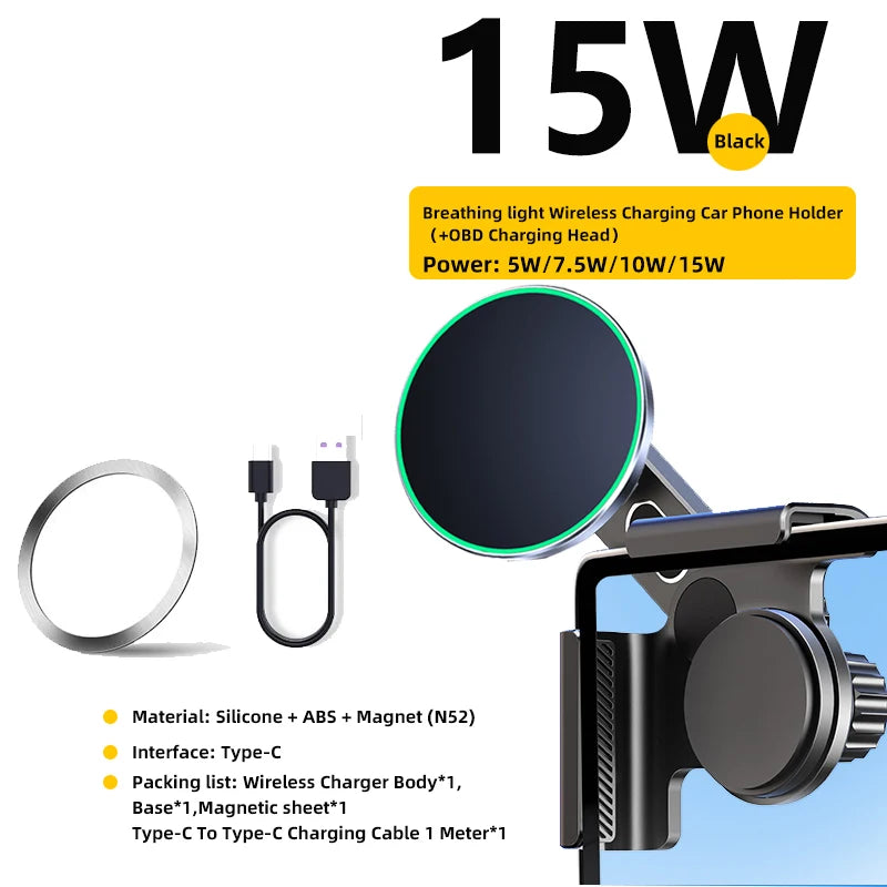 TEEQ For Tesla Model Y Junipe 2025 Model 3 HIGHLAND 2024 Cybertruck BYD Seal Car Phone Mount Holder 15W Magnetic Wireless Charge CM World