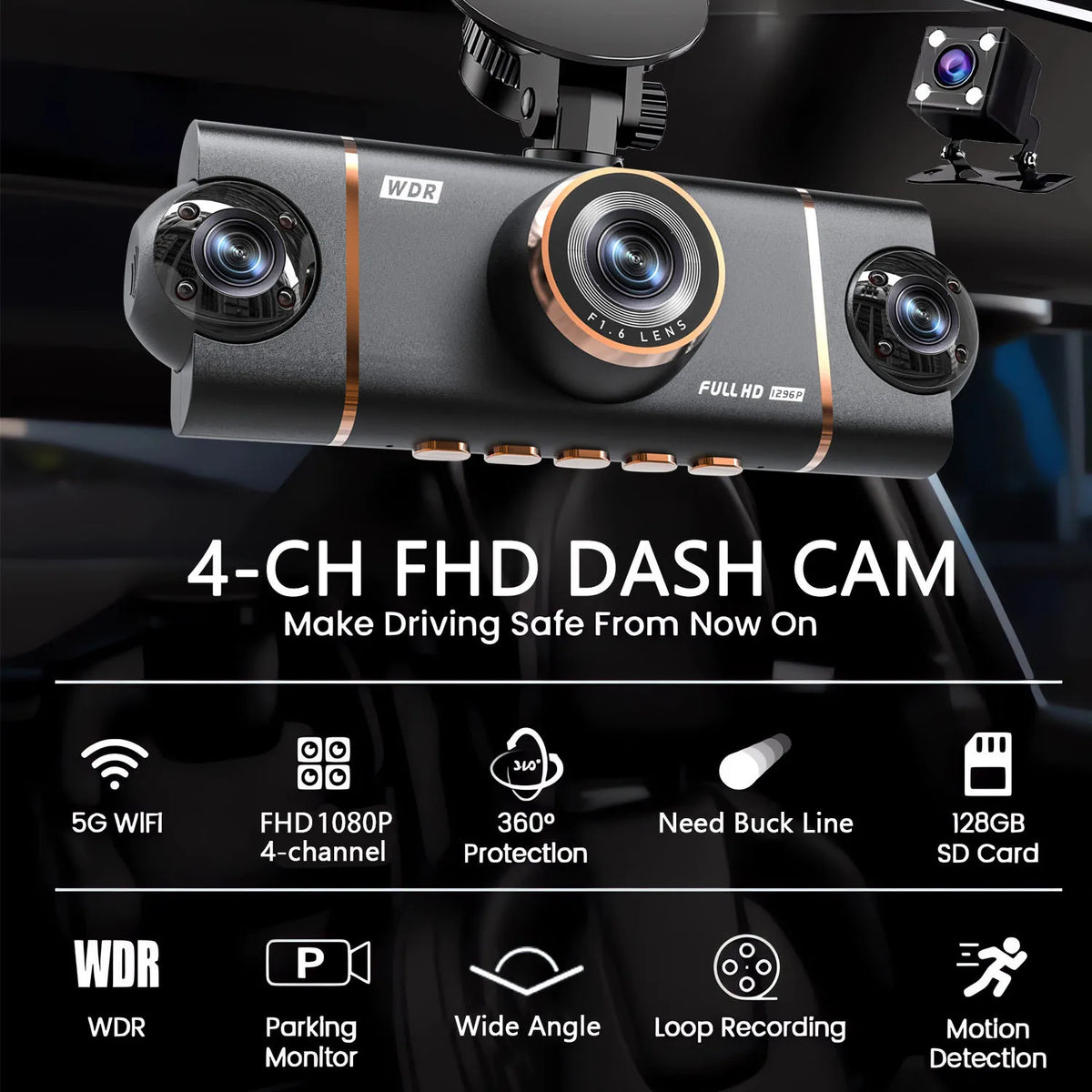 360°Auto Car Camera 1080P Video Recorder 3/4 Lens WIFI DashCam for Car DVR Black Box Night Vision Dash Cam 24H Parking Monitor