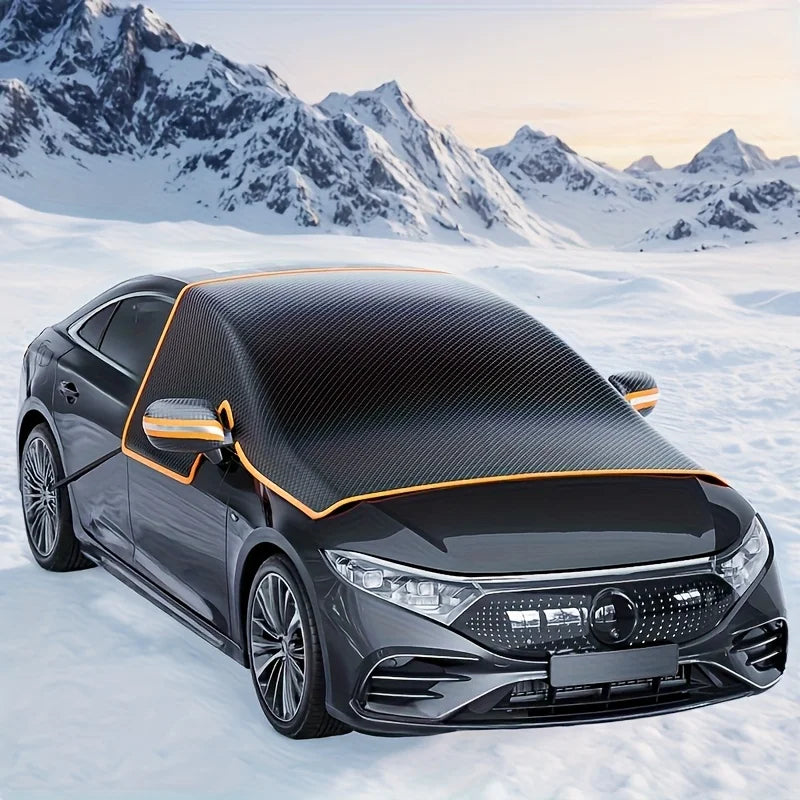 Windproof Snow Cover for Cars, Universal Windshield Frost Protector with Magnetic Edges, Durable Oxford Fabric CM World