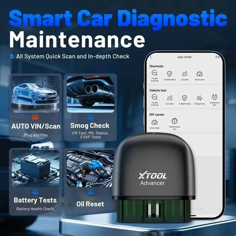 XTOOL Advancer AD20PRO Bluetooth Scanner Automotive All System Diagnostic Tool Full OBD2 Function Oil Reset DTC Lookup Live Data Car Mobile World