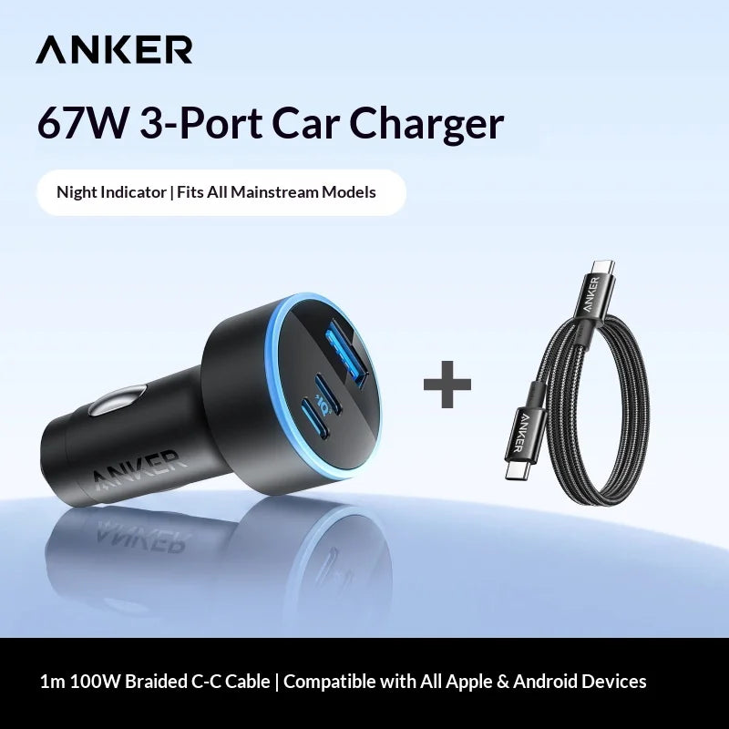 Anker 167.5W Car Charger 3-Port 2C1A Fast Charging Cigarette Lighter Adapter Car charger for iPhone/Huawei/Xiaomi Gifts