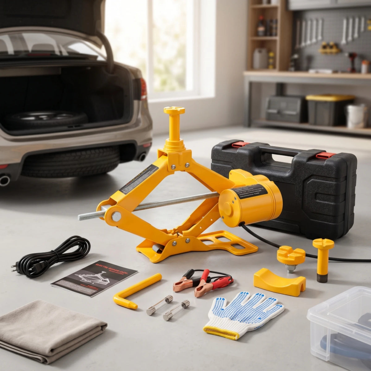 Electric Scissor Jack Portable Car Jack Kit with Carry Case Vehicle Lift Automatic User-Friendly for Drivers