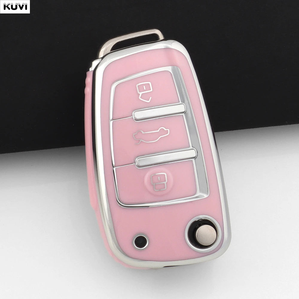 For Audi A1 A3 8P 8L A4 A5 B6 B7 A6 A7 C5 C6 4F Q3 Q5 Q7 Q8 TT S3 S4 S6 RS Fashion TPU Car Flip Key Case Cover Shell Accessories CM World