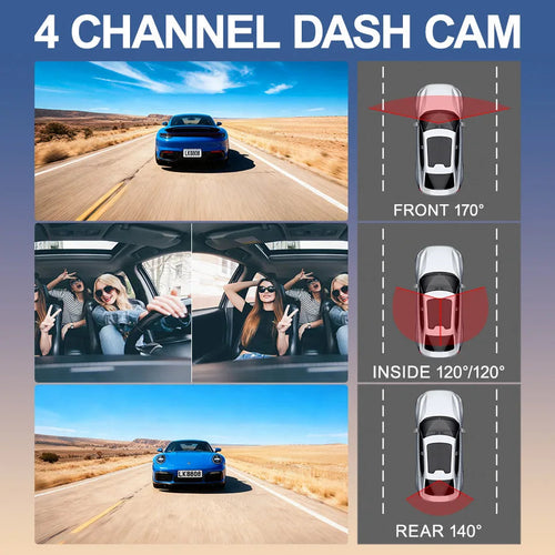 4-Channel Rearview Mirror Dash Camera 360° Recording Car DVR Interior WiFi App 1080P Night Vision 24H Parking Monitor Car Mobile World